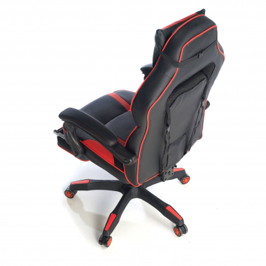 chaise gaming rouge logan simil cuir accoudoirs mobiles coussin lombaire et cervical appui tete repose pieds extensible 8