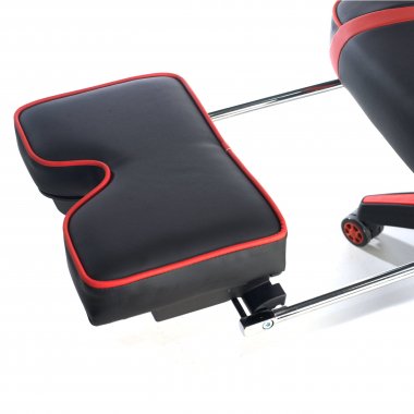 chaise gaming rouge logan simil cuir accoudoirs mobiles coussin lombaire et cervical appui tete repose pieds extensible 10