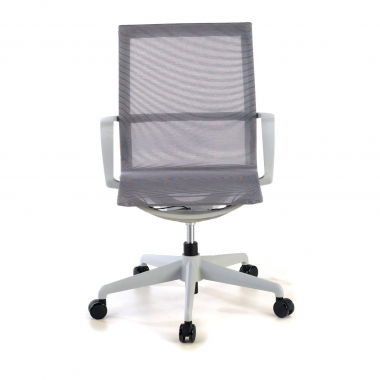 chaise de bureau design blanc gris structure noire maille accoudoirs fixes 3