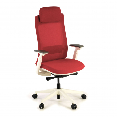 chaise ergonomique blanc rouge structure blanche tissu accoudoirs reglables 3d 1