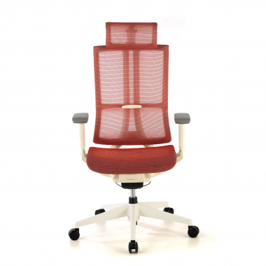 chaise ergonomique blanc rouge structure blanche maille accoudoirs reglables 3d double soutien lombaire appui tete 5
