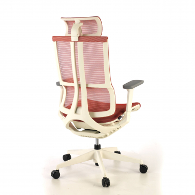 chaise ergonomique blanc rouge structure blanche maille accoudoirs reglables 3d double soutien lombaire appui tete 9