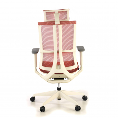 chaise ergonomique blanc rouge structure blanche maille accoudoirs reglables 3d double soutien lombaire appui tete 7