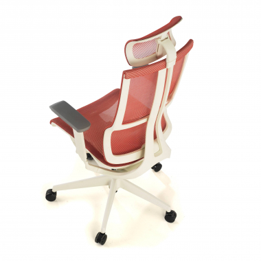 chaise ergonomique blanc rouge structure blanche maille accoudoirs reglables 3d double soutien lombaire appui tete 10