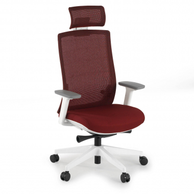 chaise de bureau blanc rouge boston maille accoudoirs reglables 3d appui tete 1