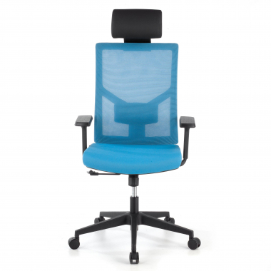 chaise de bureau bleu structure noire maille accoudoirs reglables 1d soutien lombaire appui tete 4