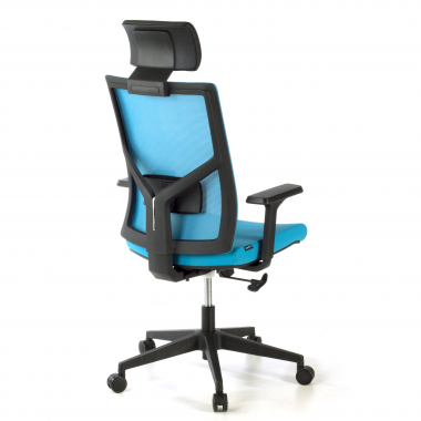chaise de bureau bleu structure noire maille accoudoirs reglables 1d soutien lombaire appui tete 8
