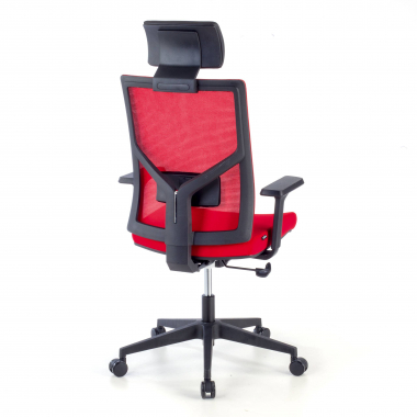 chaise de bureau rouge structure noire maille accoudoirs reglables 1d soutien lombaire appui tete 8