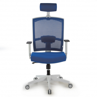 chaise ergonomique blanc bleu structure blanche appui tete maille accoudoirs reglables 1d soutien lombaire appui tete 4