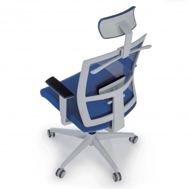 chaise ergonomique blanc bleu structure blanche appui tete maille accoudoirs reglables 1d soutien lombaire appui tete 9