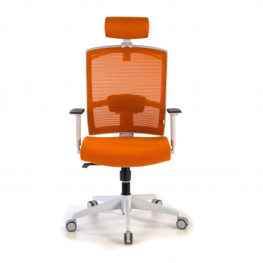 chaise ergonomique blanc orange structure blanche appui tete maille accoudoirs reglables 1d soutien lombaire appui tete 4