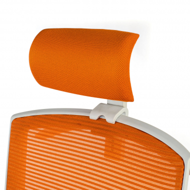 chaise ergonomique blanc orange structure blanche appui tete maille accoudoirs reglables 1d soutien lombaire appui tete 8