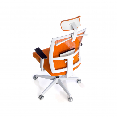 chaise ergonomique blanc orange structure blanche appui tete maille accoudoirs reglables 1d soutien lombaire appui tete 9