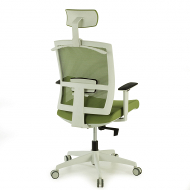 chaise ergonomique blanc vert structure blanche appui tete maille accoudoirs reglables 1d soutien lombaire appui tete 8