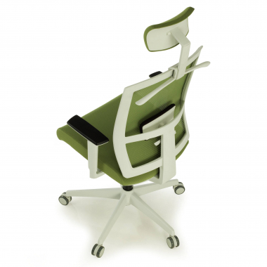 chaise ergonomique blanc vert structure blanche appui tete maille accoudoirs reglables 1d soutien lombaire appui tete 9
