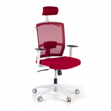 chaise ergonomique blanc rouge structure blanche appui tete maille accoudoirs reglables 1d soutien lombaire appui tete 1