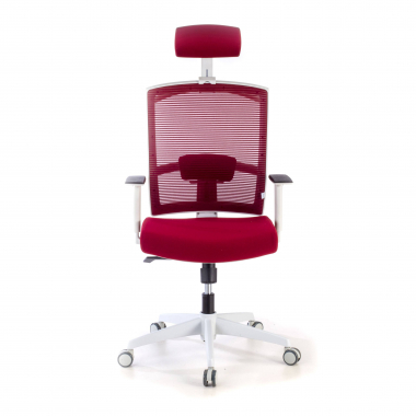 chaise ergonomique blanc rouge structure blanche appui tete maille accoudoirs reglables 1d soutien lombaire appui tete 4