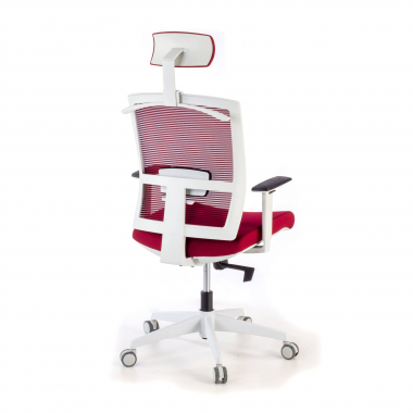 chaise ergonomique blanc rouge structure blanche appui tete maille accoudoirs reglables 1d soutien lombaire appui tete 7