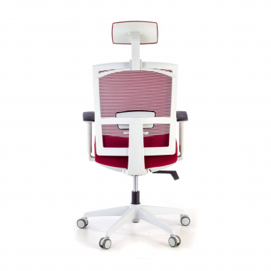 chaise ergonomique blanc rouge structure blanche appui tete maille accoudoirs reglables 1d soutien lombaire appui tete 6