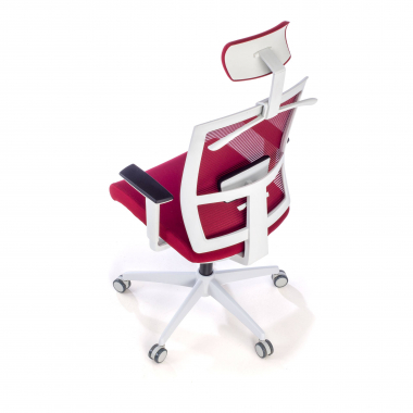 chaise ergonomique blanc rouge structure blanche appui tete maille accoudoirs reglables 1d soutien lombaire appui tete 9