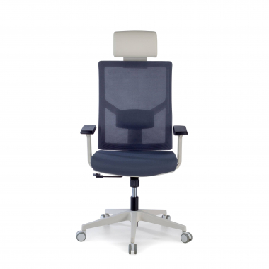 chaise de bureau blanc gris structure blanche appui tete maille accoudoirs reglables 1d soutien lombaire appui tete 4