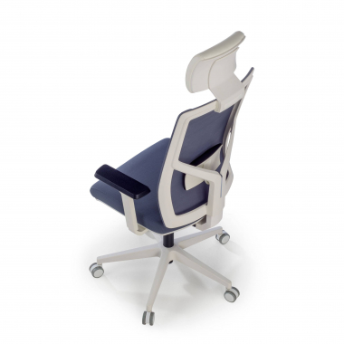 chaise de bureau blanc gris structure blanche appui tete maille accoudoirs reglables 1d soutien lombaire appui tete 10