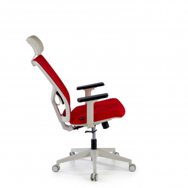 chaise de bureau blanc rouge structure blanche appui tete maille accoudoirs reglables 1d soutien lombaire appui tete 6