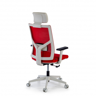 chaise de bureau blanc rouge structure blanche appui tete maille accoudoirs reglables 1d soutien lombaire appui tete 7