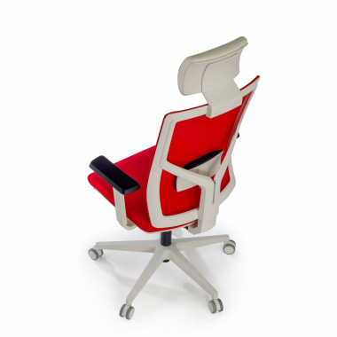 chaise de bureau blanc rouge structure blanche appui tete maille accoudoirs reglables 1d soutien lombaire appui tete 10