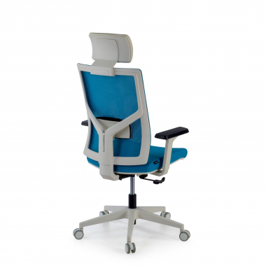 chaise de bureau blanc bleu structure blanche appui tete maille accoudoirs reglables 1d soutien lombaire appui tete 6