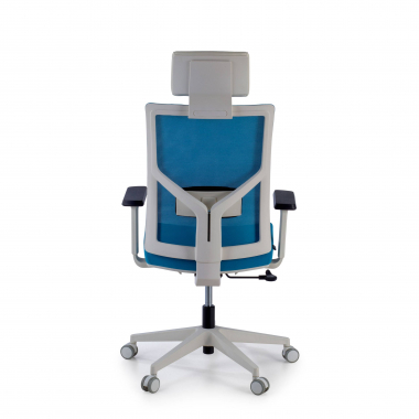 chaise de bureau blanc bleu structure blanche appui tete maille accoudoirs reglables 1d soutien lombaire appui tete 7