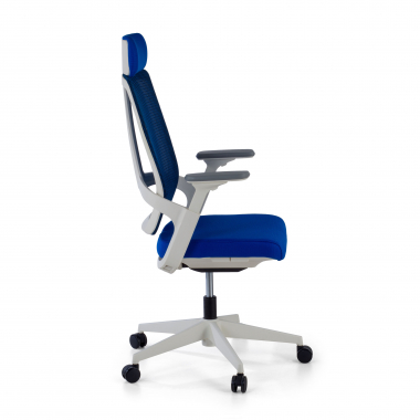 chaise de bureau pas cher blanc bleu structure blanche maille accoudoirs reglables 4d soutien lombaire appui tete 4
