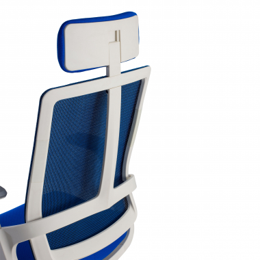 chaise de bureau pas cher blanc bleu structure blanche maille accoudoirs reglables 4d soutien lombaire appui tete 5