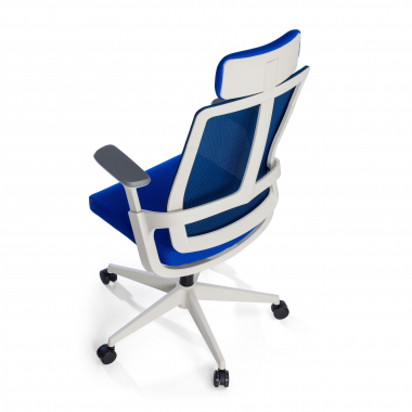 chaise de bureau pas cher blanc bleu structure blanche maille accoudoirs reglables 4d soutien lombaire appui tete 9