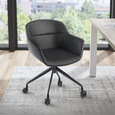 chaise de conference noir noir avec roulettes simil cuir accoudoirs rembourres 2