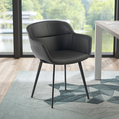 chaise de conference noir noir 4 pattes simil cuir accoudoirs rembourres 2