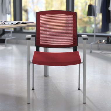 chaise visiteur rouge adam maille accoudoirs fixes 2