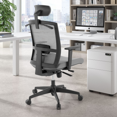 chaise ergonomique gris structure noire appui tete maille accoudoirs reglables 1d soutien lombaire appui tete 2