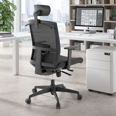 chaise ergonomique noir structure noire appui tete maille accoudoirs reglables 1d soutien lombaire appui tete 2