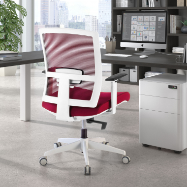 chaise ergonomique blanc rouge structure blanche maille accoudoirs reglables 1d soutien lombaire 2