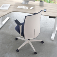 Chaise Pivotante Sheryl white, avec accoudoirs réglables, recouverte en tissu