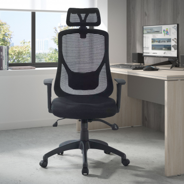 chaise de bureau noir lake maille accoudoirs reglables 1d soutien lombaire appui tete 2