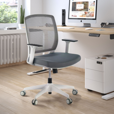 chaise pivotante blanc gris chaise structure blanche maille accoudoirs reglables 1d 2