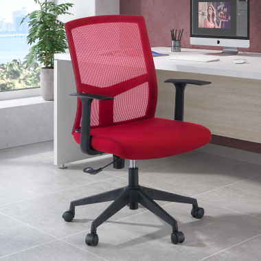 chaise pivotante rouge chaise de bureau maille accoudoirs fixes soutien lombaire 2