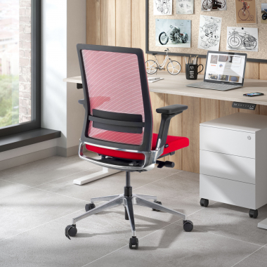 chaise de bureau rouge sans appui tete maille accoudoirs reglables 3d soutien lombaire 2