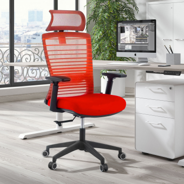 chaise de bureau rouge tesla maille accoudoirs reglables 3d soutien lombaire appui tete 2