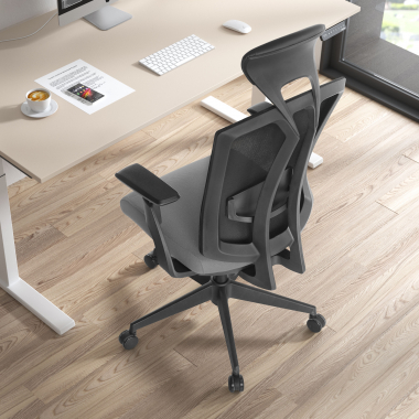 chaise ergonomique gris ridley maille accoudoirs reglables 3d soutien lombaire appui tete 2