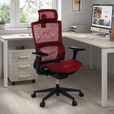 chaise ergonomique rouge winter maille accoudoirs reglables 3d double soutien lombaire appui tete 2