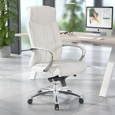 fauteuil de bureau blanc dosseret haut similicuir simil cuir accoudoirs rembourres 2