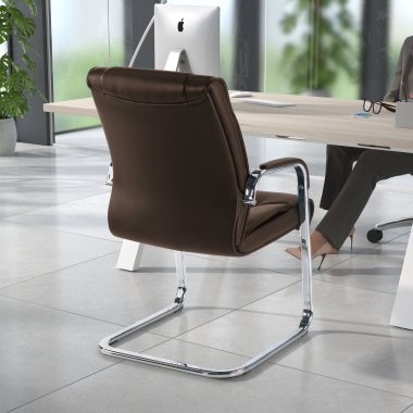 chaise de conference marron pietement luge cuir naturel cuir authentique accoudoirs rembourres 2